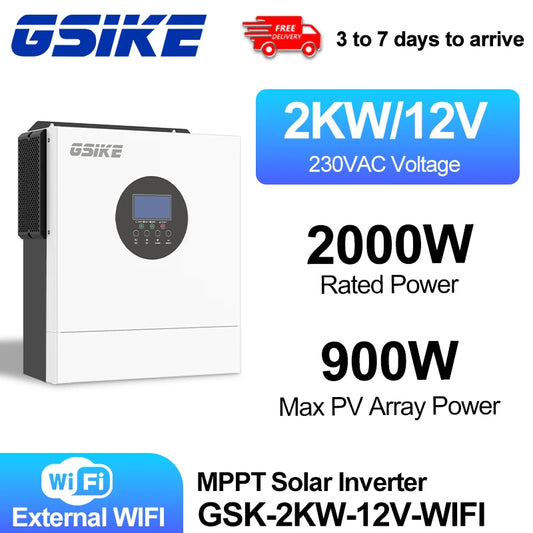 GSIKE Power falownik solarny 2KW 12V 220V Off Grid falownik 80A MPPT kontroler solarny z WIFI