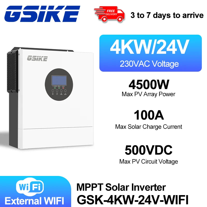 GSIKE Power 4KW Solar Inverter 24V 220V Off Grid Inverter 80A MPPT Solar Controller With WIFI