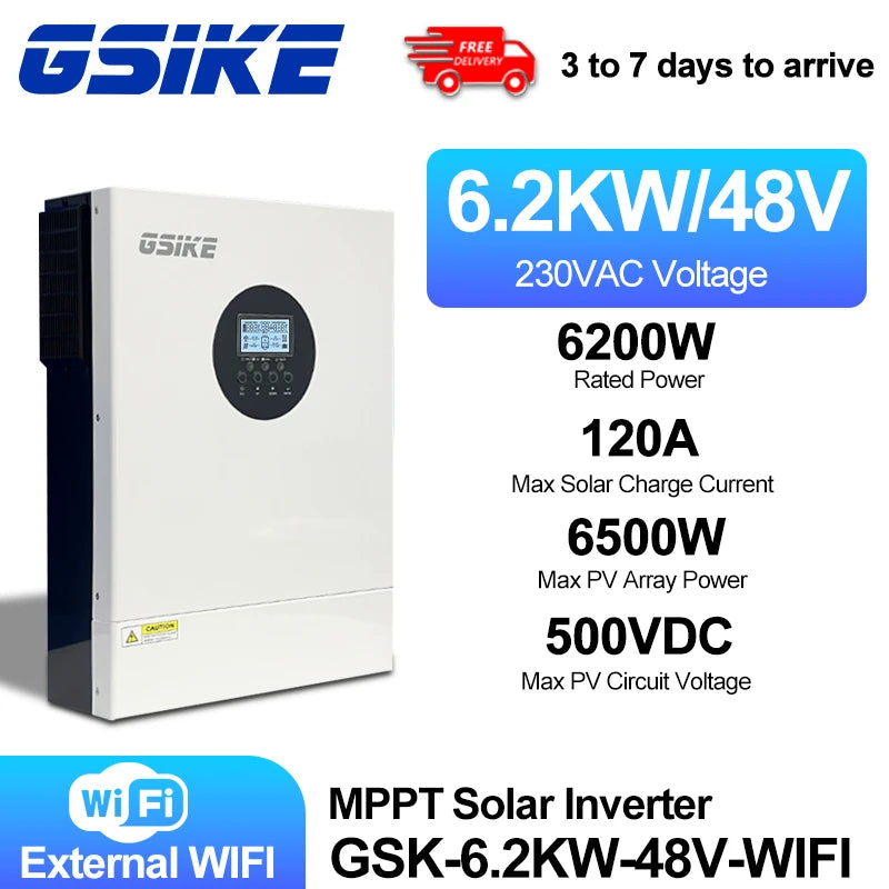 GSIKE Power 6.2KW Solar Inverter 48V 220V Off Grid Inverter 120A MPPT Solar Controller With WIFI